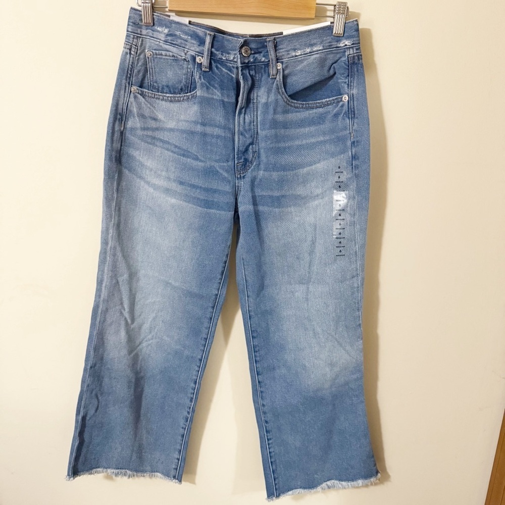 NWT American Eagle High Rise Wide Leg Crop Jeans Size 6 Button Fly Denim Womens